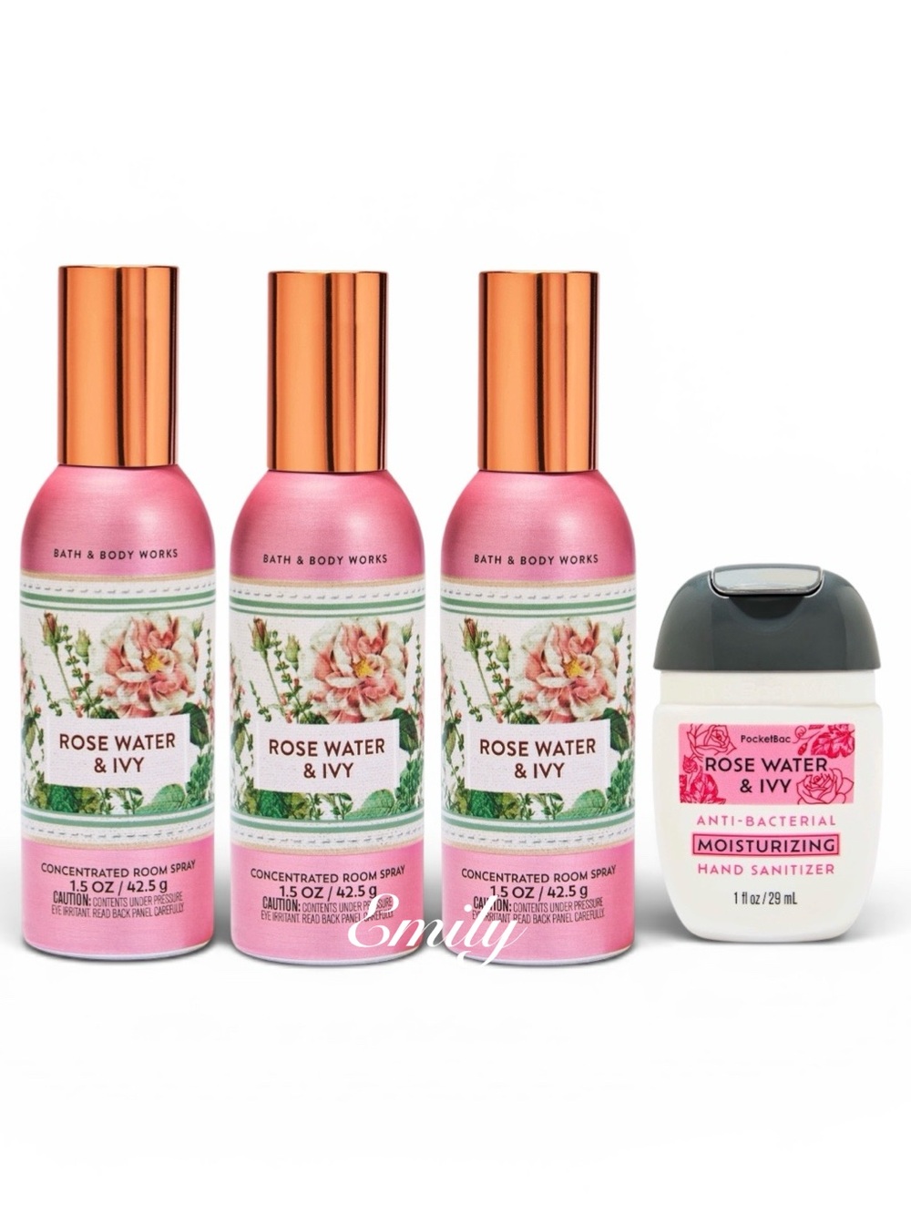3X Bath & Body Works ROSE WATER & IVY Room Spray + PocketBac Bundle 2026